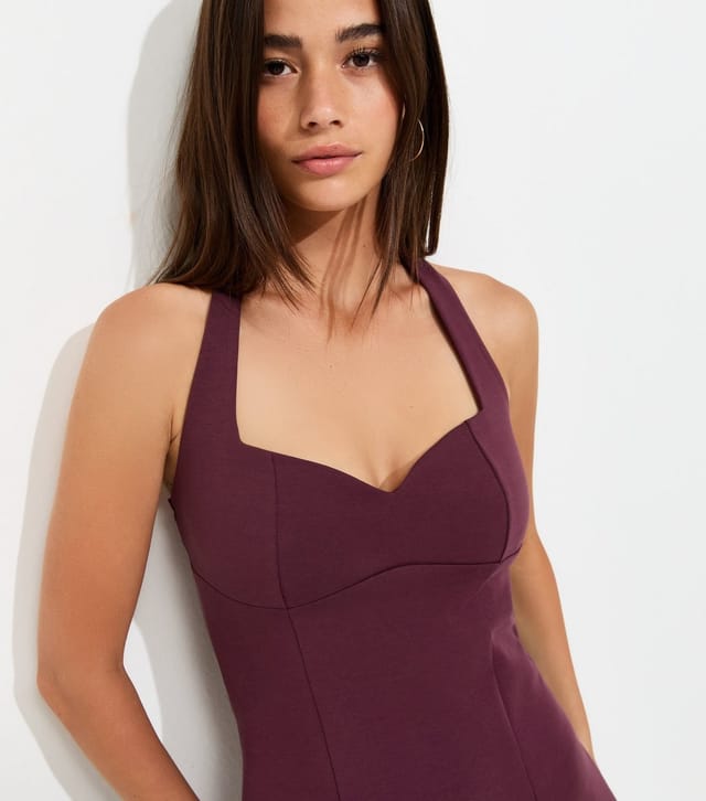 New Look Women's Dark Burgundy Cotton Rich Ponte Sweetheart Halter Mini Dress New Look - 2