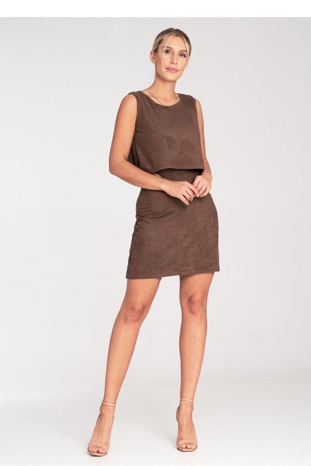 Love Lace Brown Suede Two-Layer Evening Dress