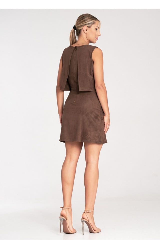 Love Lace Love Lace Women's Evening Suede Two Layer Dress With Hip Cutouts in Brown - 3