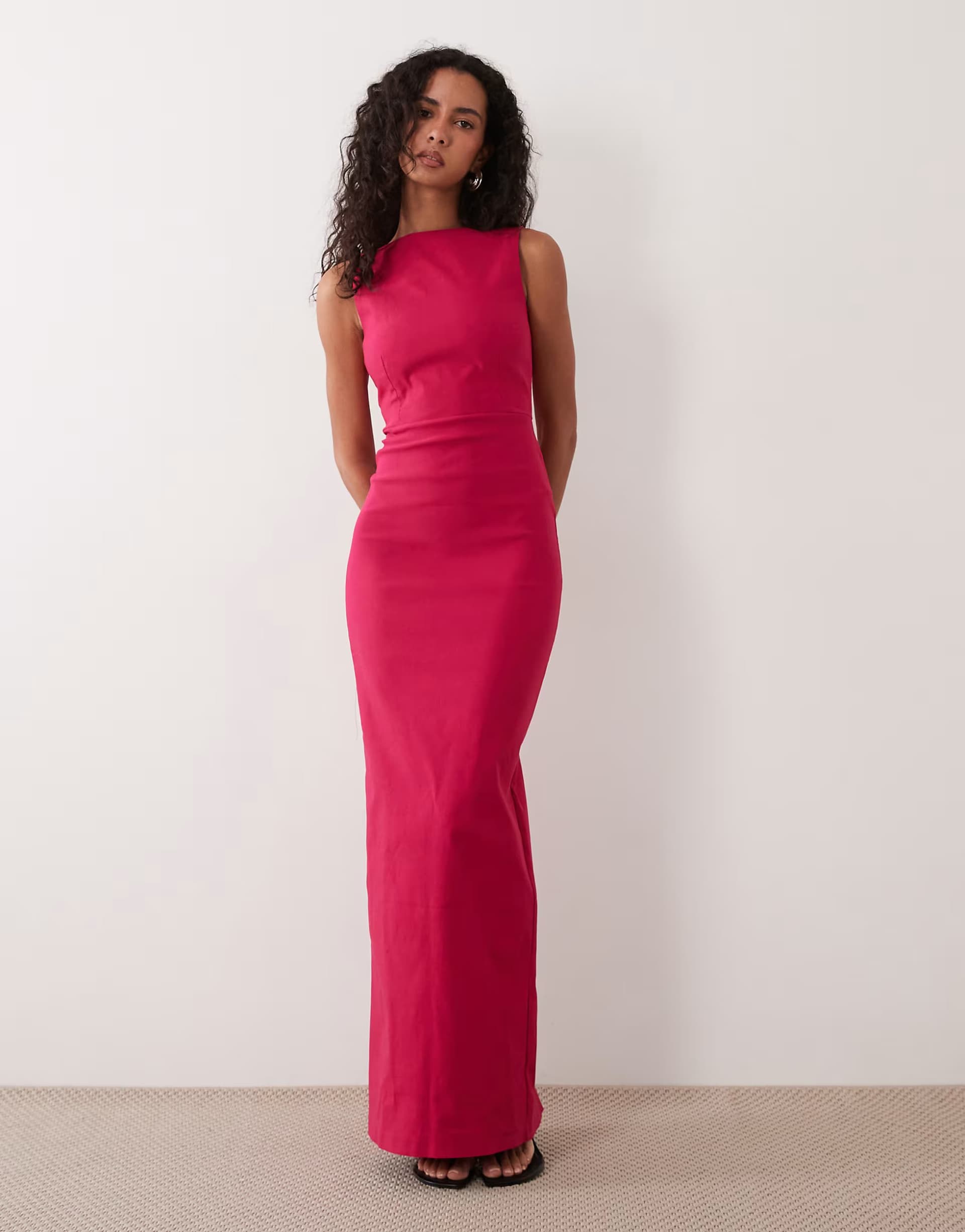 ASOS Vesper bengaline cowl back high neck maxi dress in fuschia