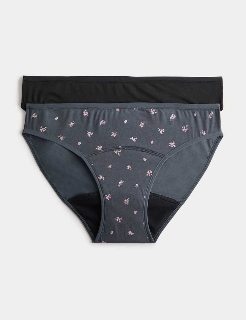 Marks & Spencer M&S 2 Pack Floral Period Bikini Knickers Carbon - 1