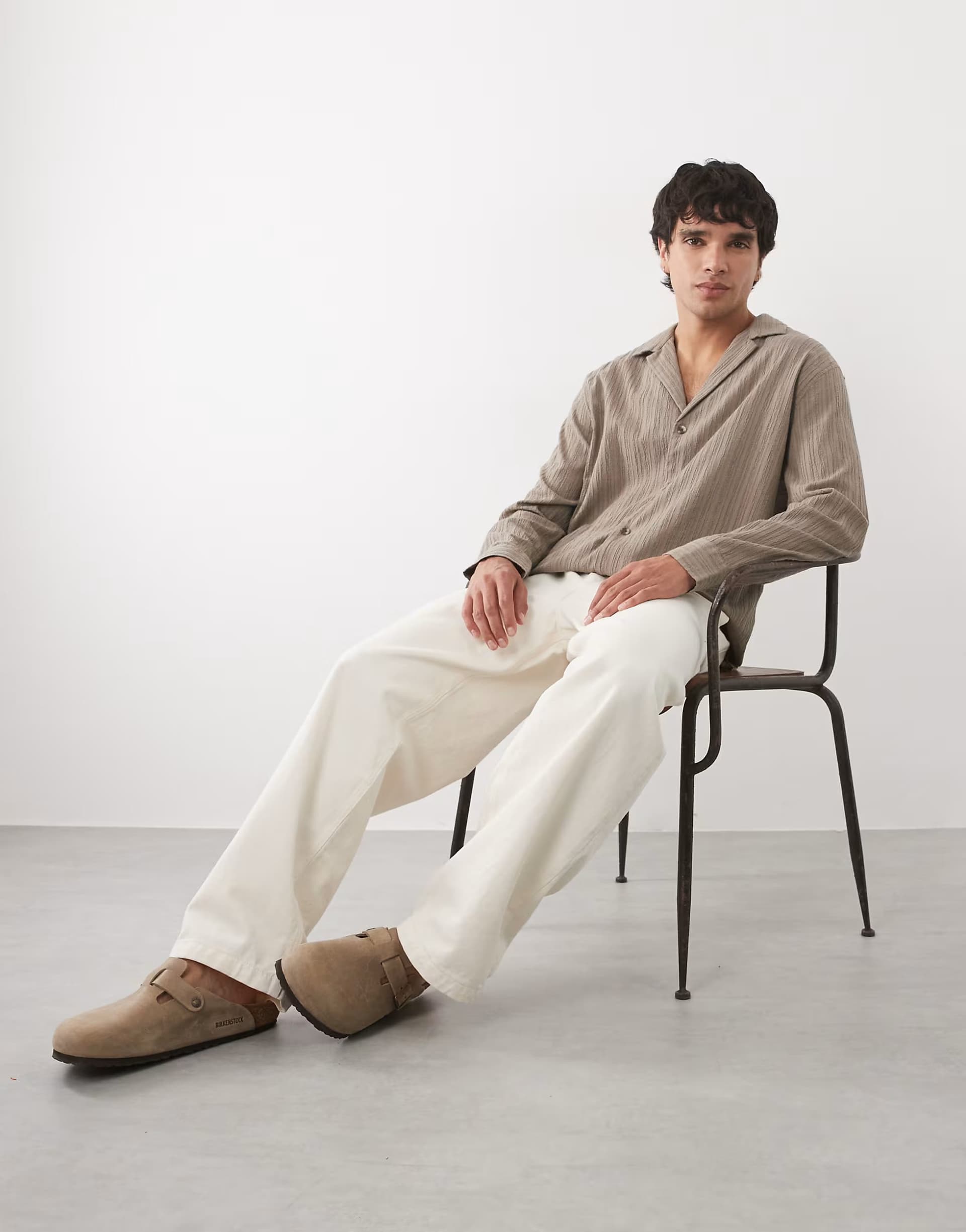 ASOS ASOS DESIGN relaxed deep revere textured shirt in brown