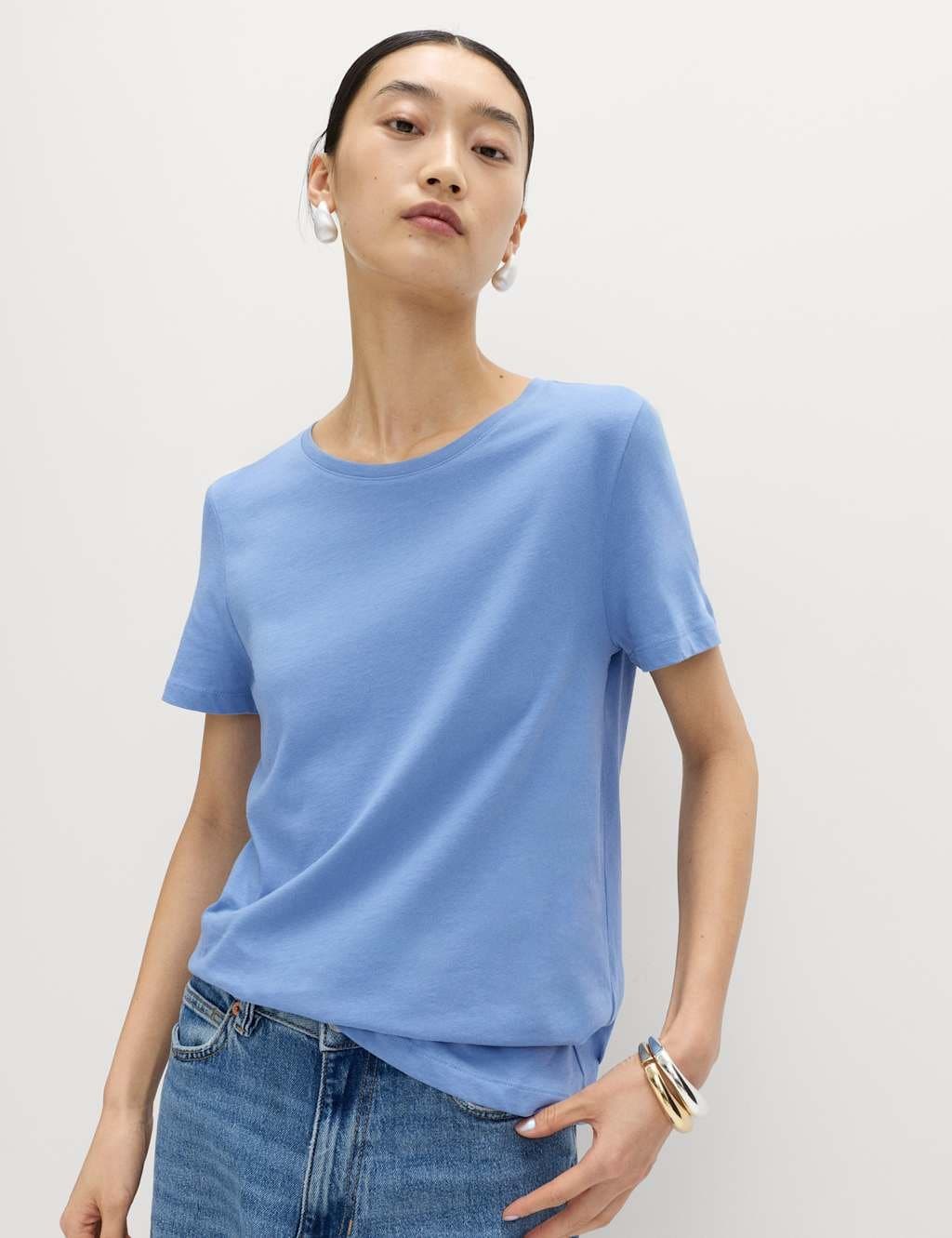 Marks & Spencer M&S Pure Cotton T-Shirt in Azure Blue