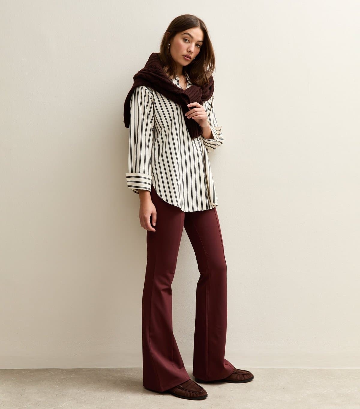 New Look Women's Dark Brown Flared Trousers New Look