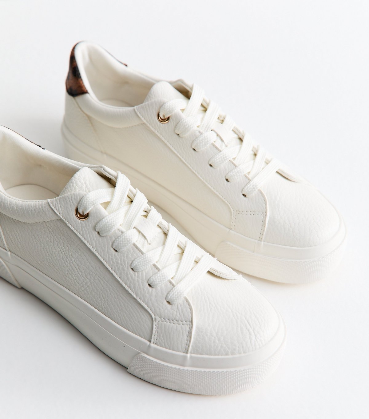 New Look Women's White Faux Leather Leopard Print Flatform Trainers Vegan New Look - 3
