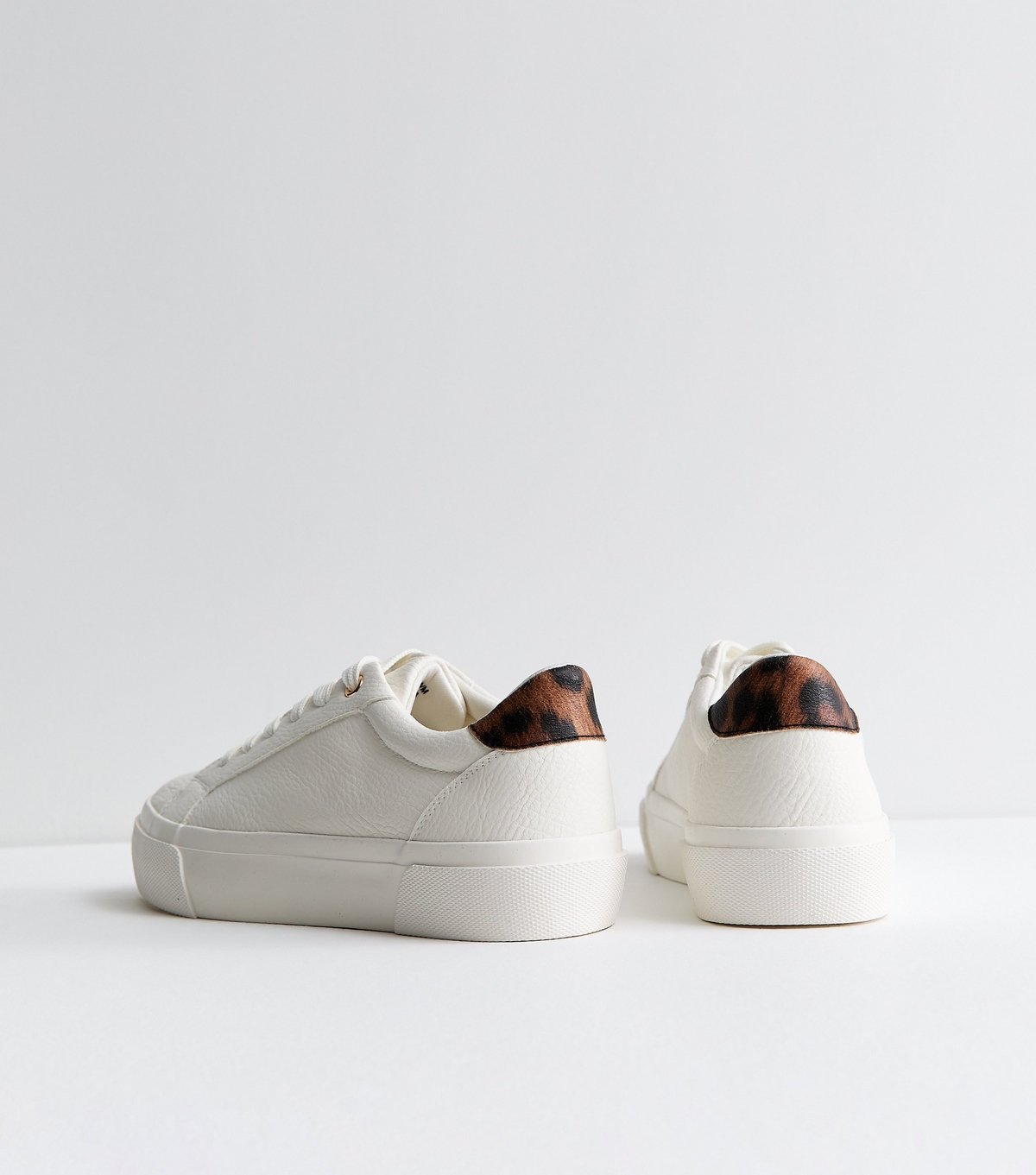 New Look Women's White Faux Leather Leopard Print Flatform Trainers Vegan New Look - 4
