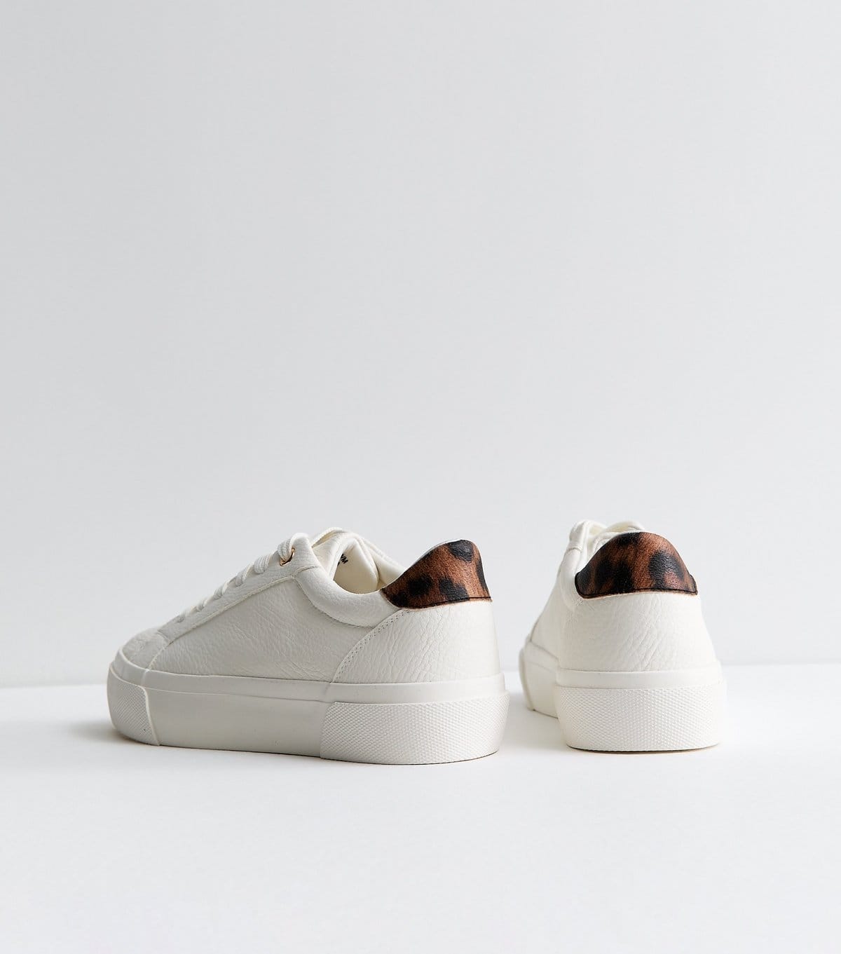 New Look Women's White Faux Leather Leopard Print Flatform Trainers Vegan New Look - 4