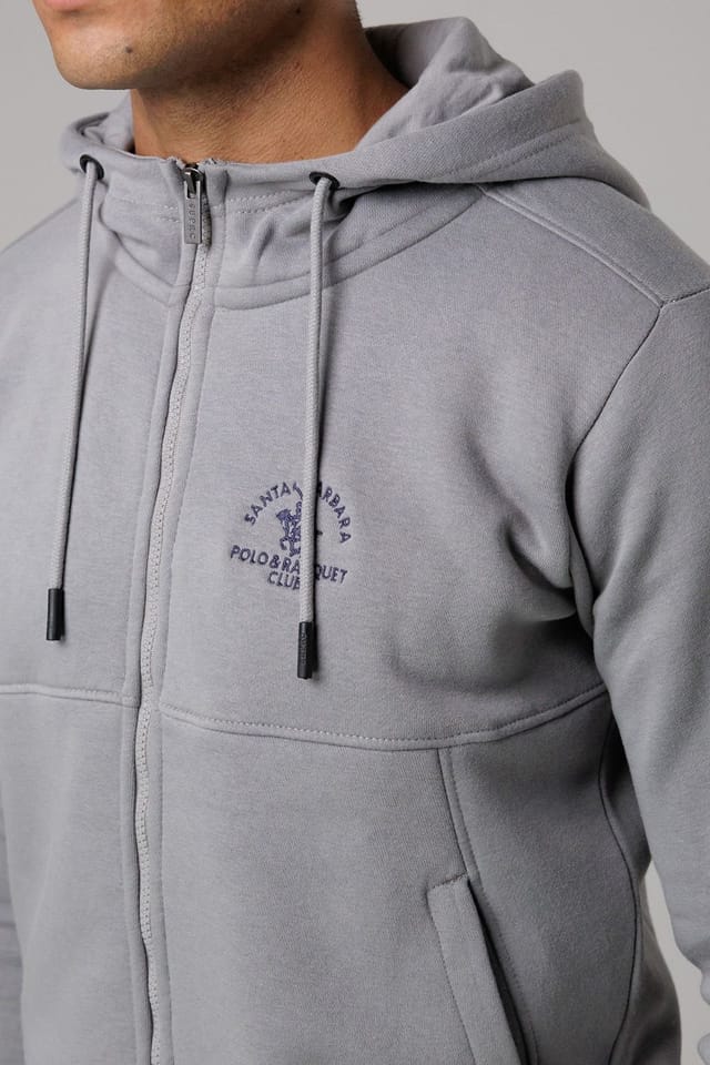 Santa Barbara Polo & Racquet Club Santa Barbara Polo & Racquet Club Men's Cotton Rich Zip Through Hoodie with Drawstring & Side Pockets in Grey - 3