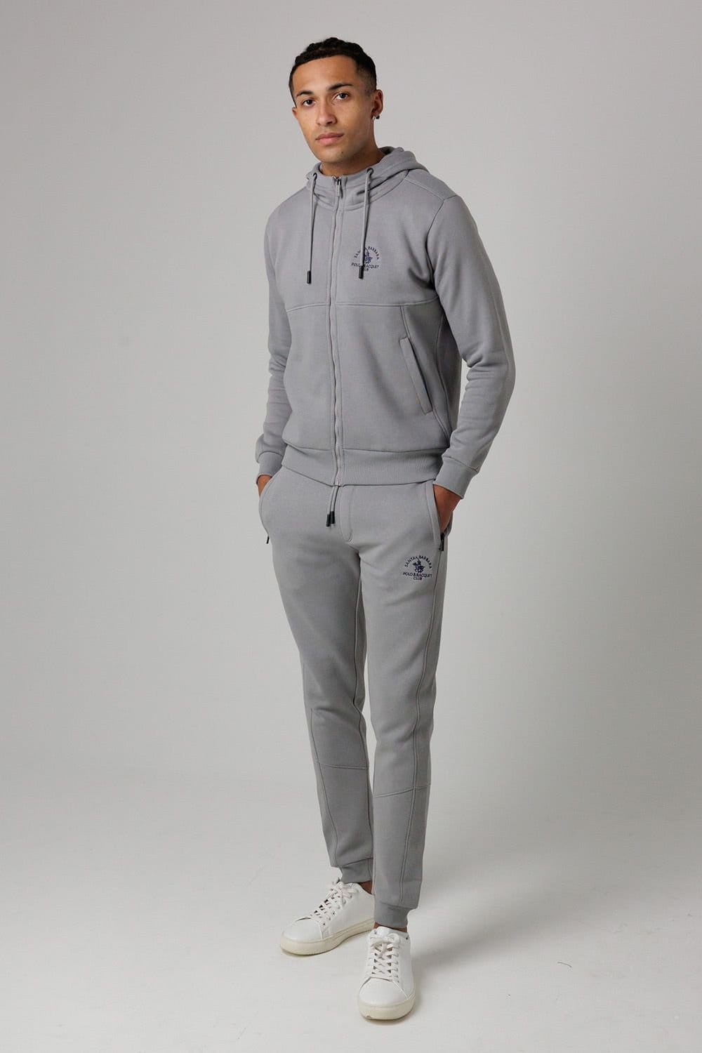 Santa Barbara Polo & Racquet Club Santa Barbara Polo & Racquet Club Men's Cotton Rich Zip Through Hoodie with Drawstring & Side Pockets in Grey - 4