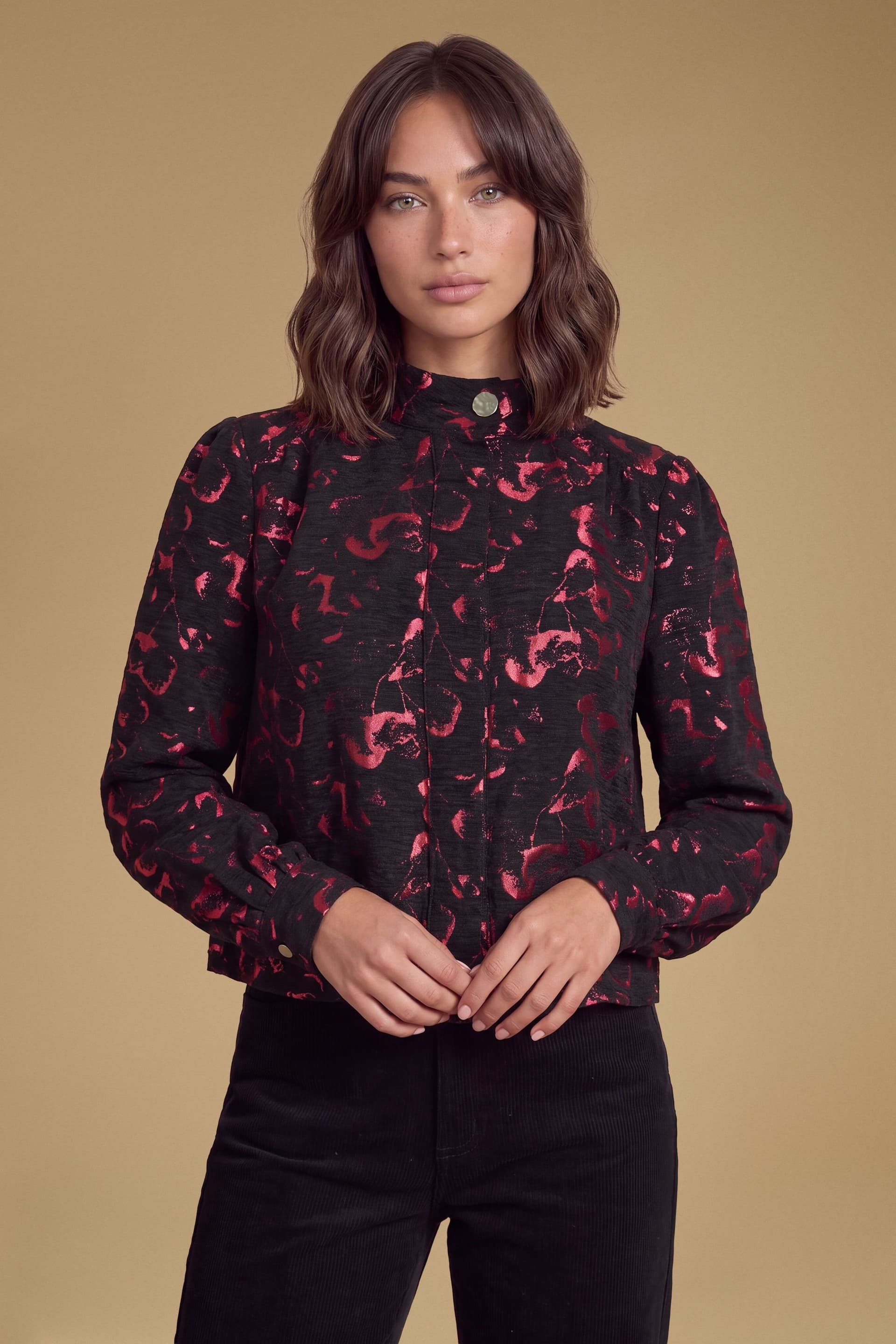 Oasis Oasis Women's Jacquard Funnel Neck Jacket in Red
