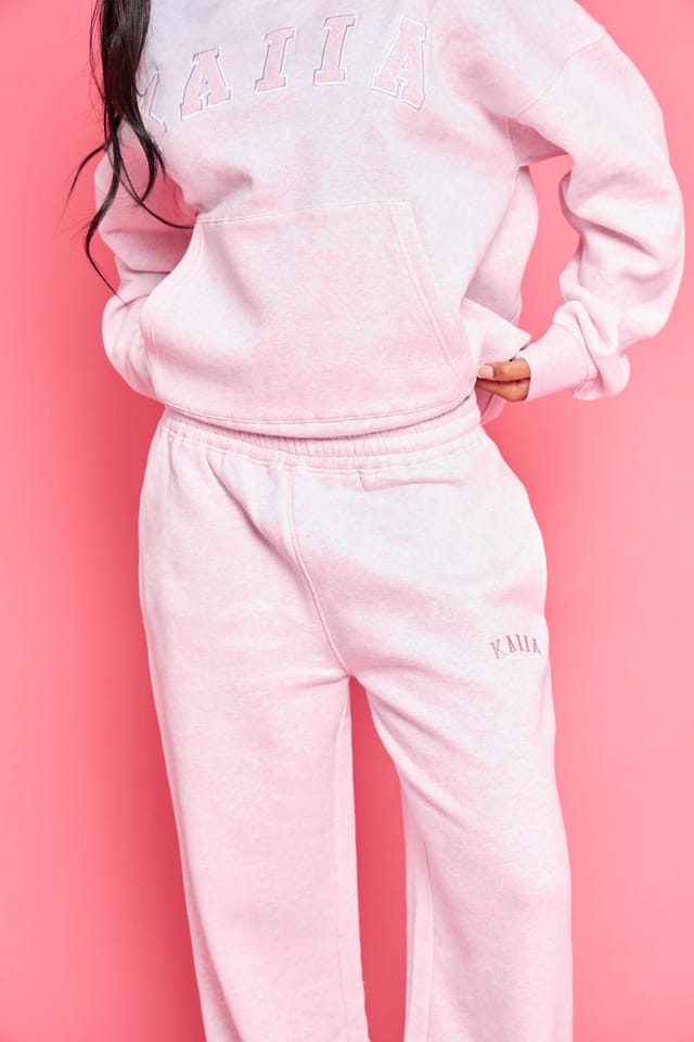 Kaiia Kaiia Logo Wide Leg Joggers Baby Pink Marl - 2