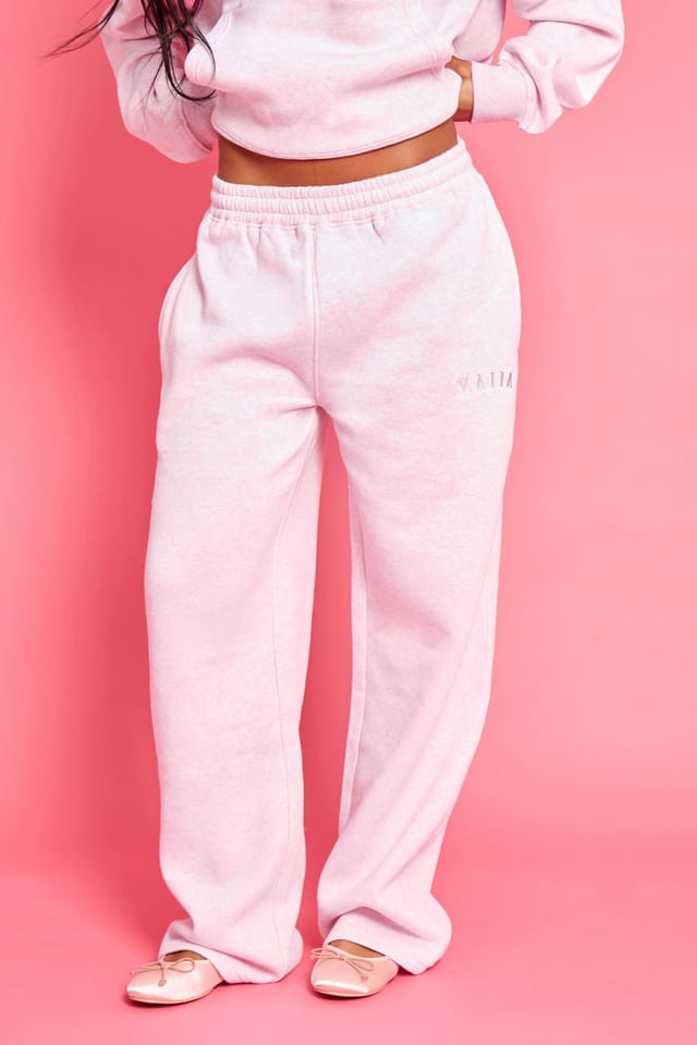 Kaiia Kaiia Logo Wide Leg Joggers Baby Pink Marl - 3
