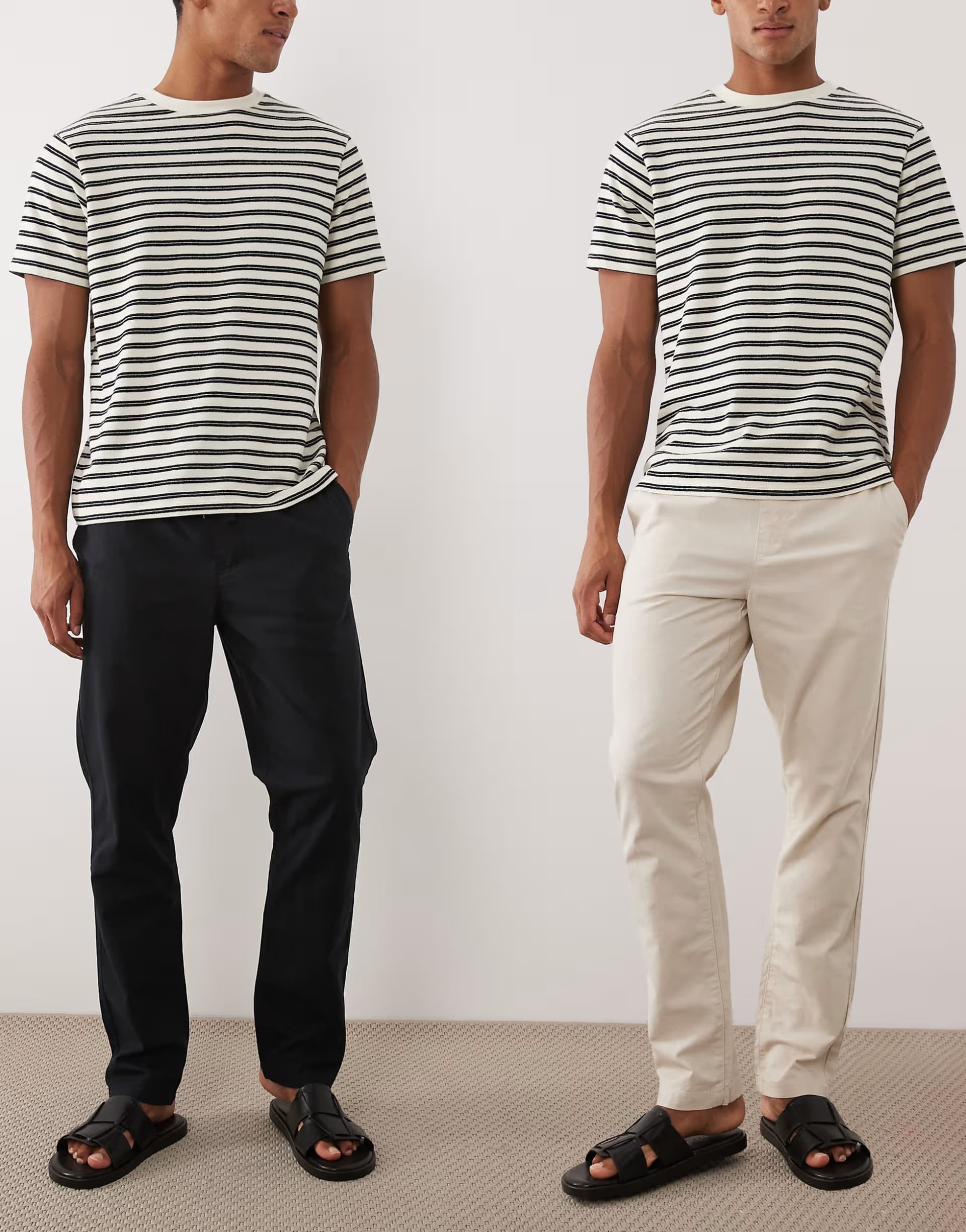 ASOS ASOS DESIGN 2 pack slim linen blend trousers in black and stone