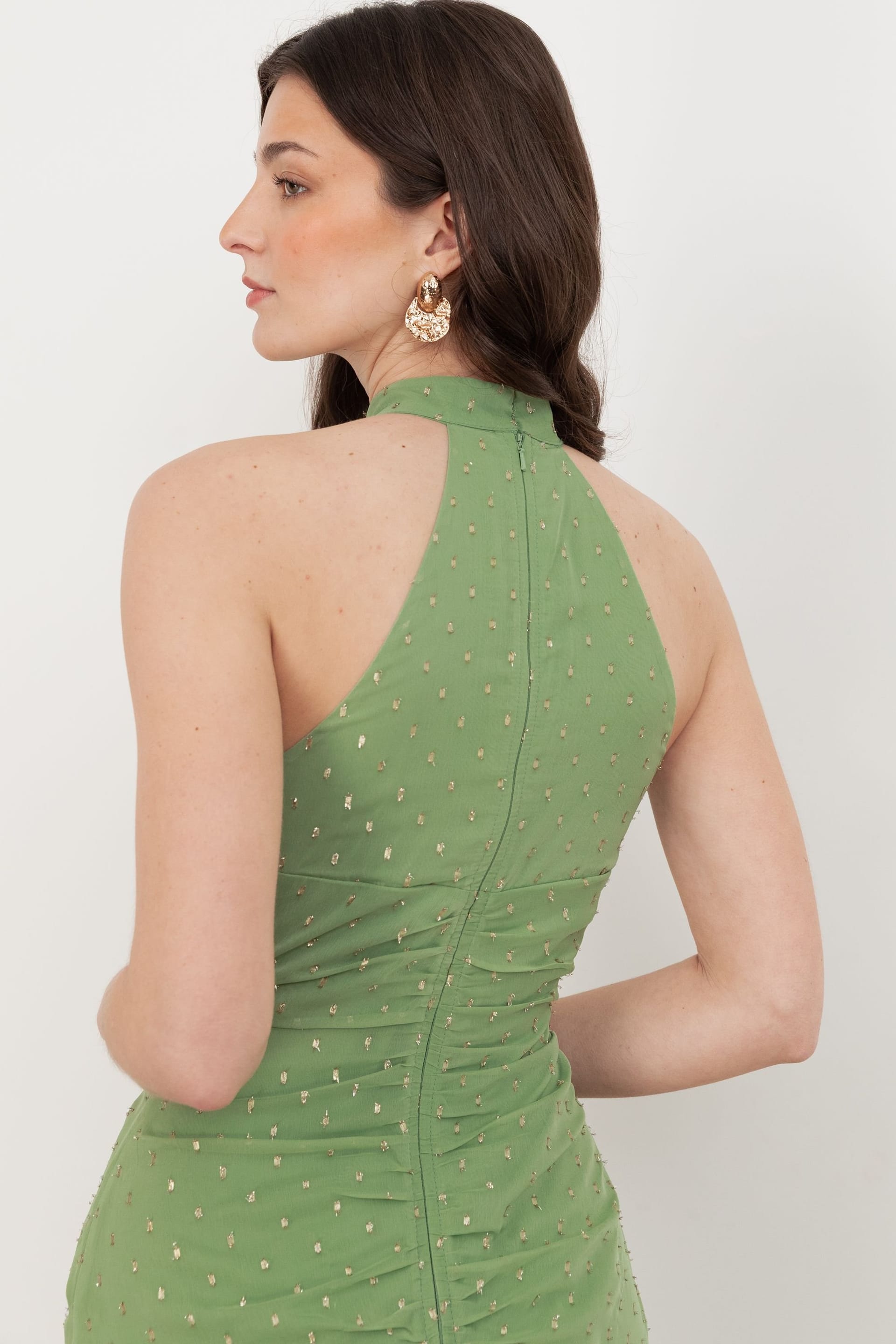 Anaya with Love Anaya with Love Women's Halter Neck Waterfall Ruffle Maxi Dress in Green - 4