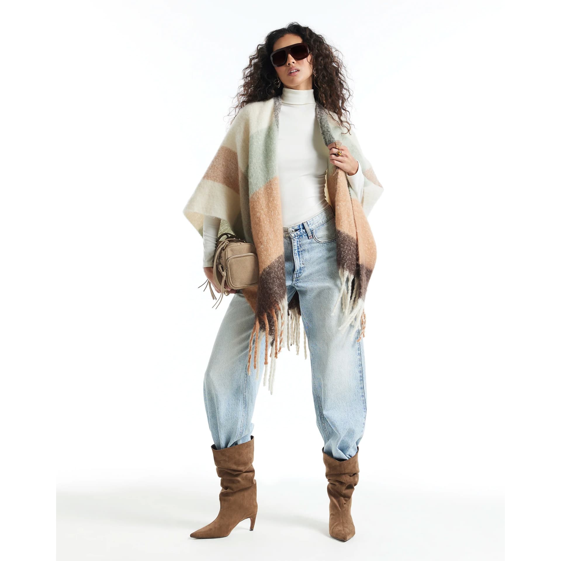 River Island River Island Womens Cream Check Knit Scarf Cape