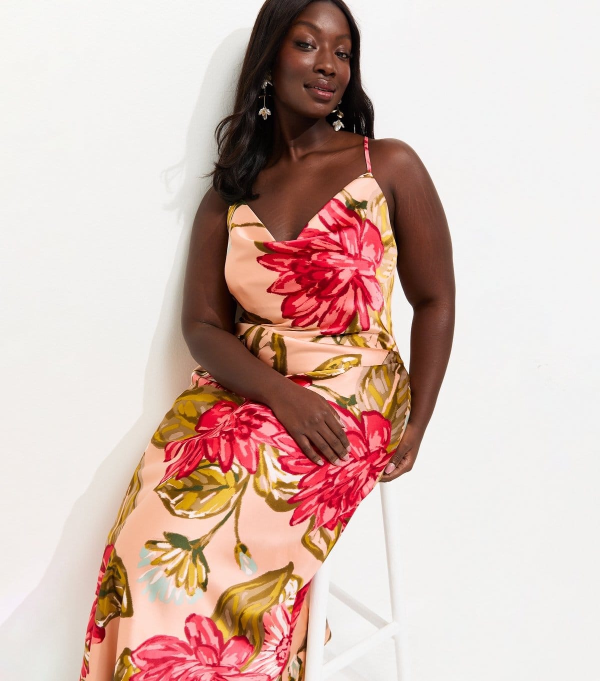 New Look Women's Plus Size Orange Floral Slip Midi Dress Curves New Look - 4