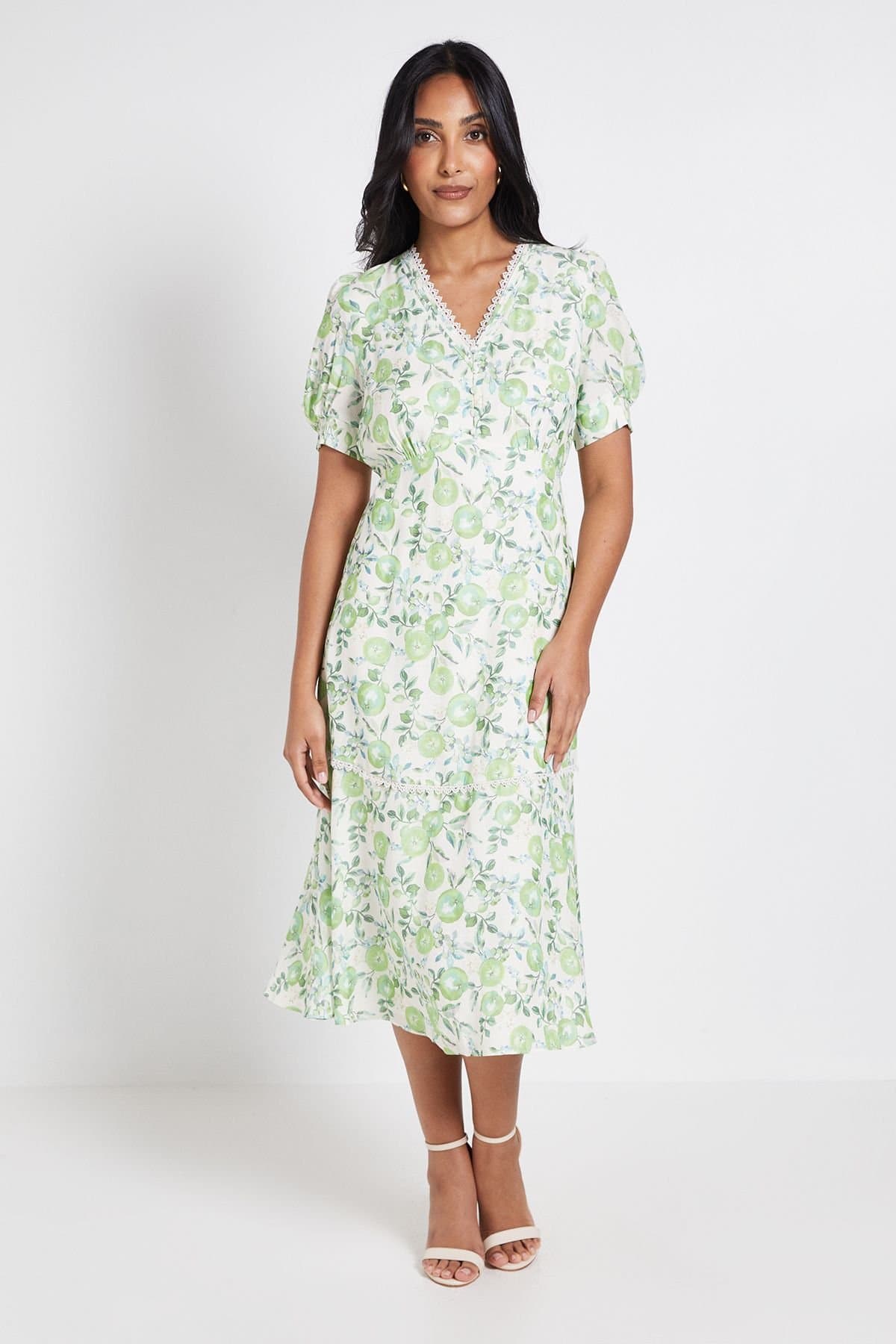 Wallis Wallis Women's Petite Floral Button Midi Tea Dress in Ivory