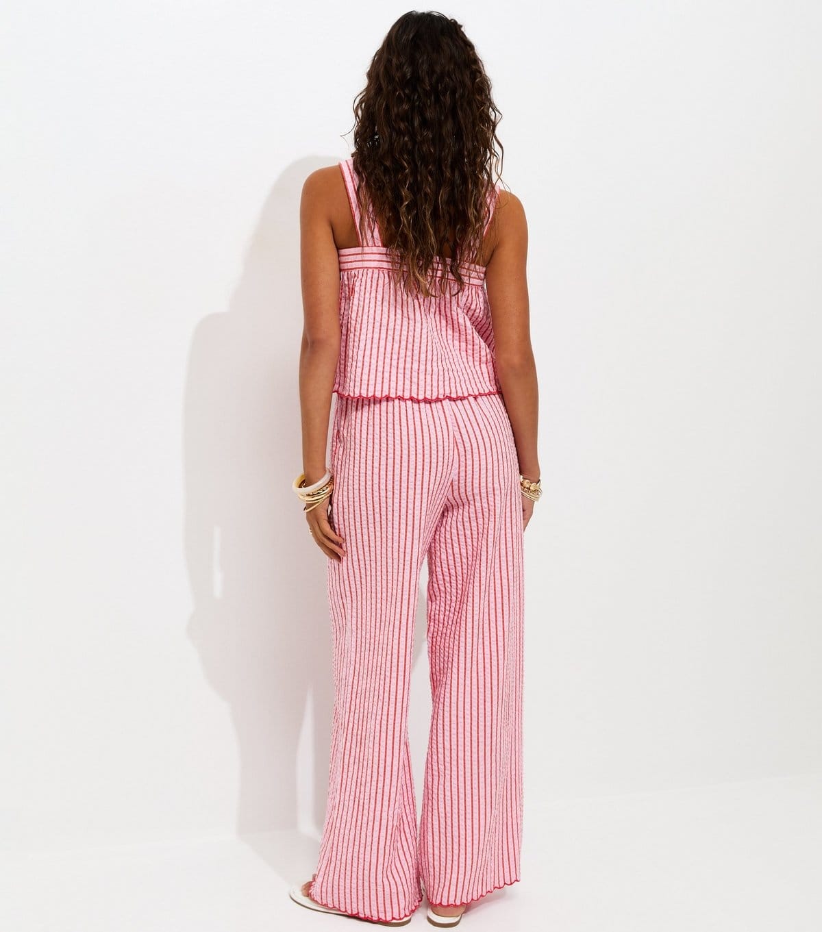 New Look Women's Pink Cotton Seersucker Scalloped Edge Trousers New Look - 4