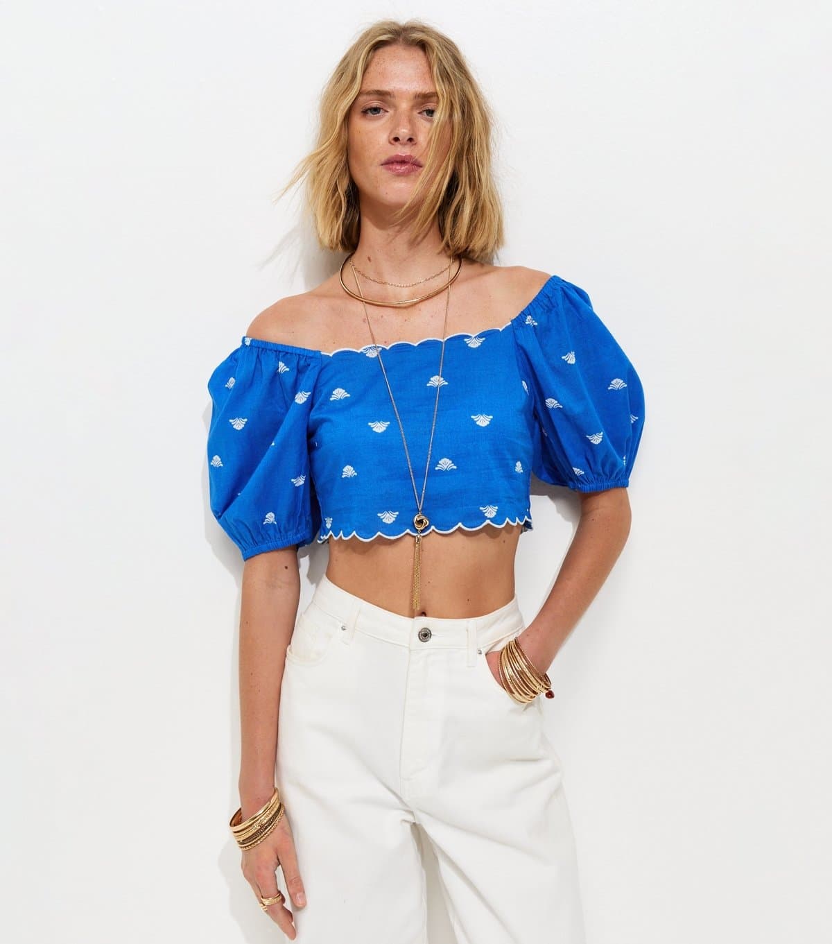 New Look New Look Bright Blue Floral Crop Top