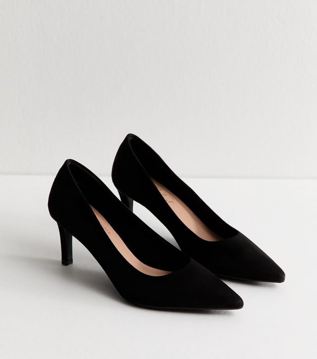 New Look Women's Black Faux Suede Mid Stiletto Heel Court Shoes Vegan New Look - 2