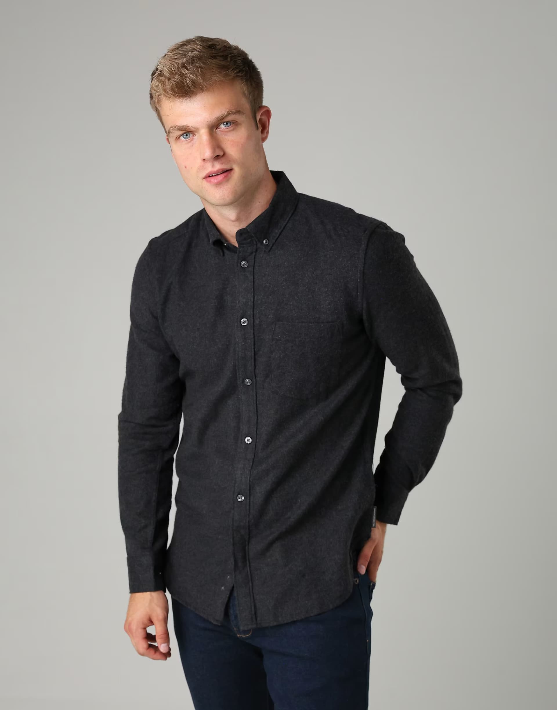 ASOS ASOS French Connection Long Sleeve Flannel Shirt in Charcoal