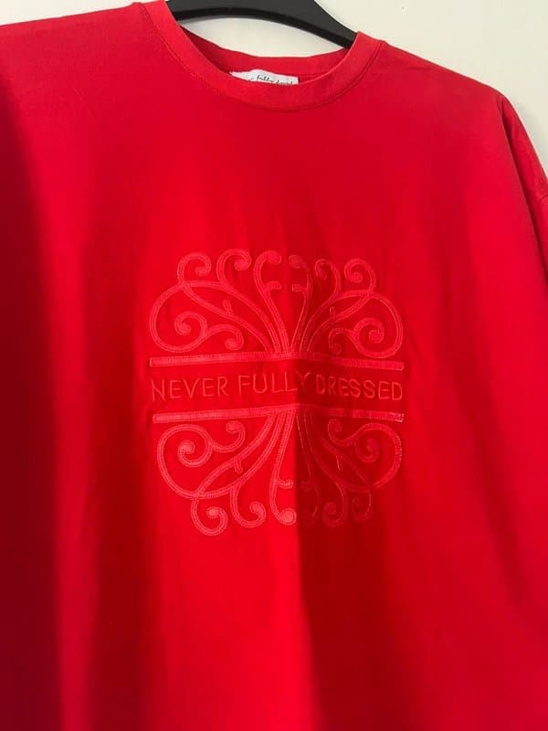 Never Fully Dressed Never Fully Dressed Red Embroidered Logo Oversized T Shirt Size 12