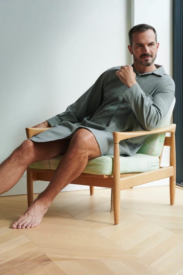 British Boxers British Boxers Men's "Orkney" Herringbone Brushed Cotton Nightshirt in Pale Green - 2