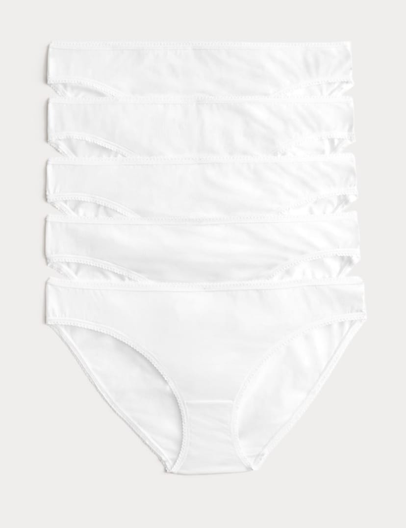 Marks & Spencer M&S 5pk Cotton Lycra® Bikini Knickers White - 1
