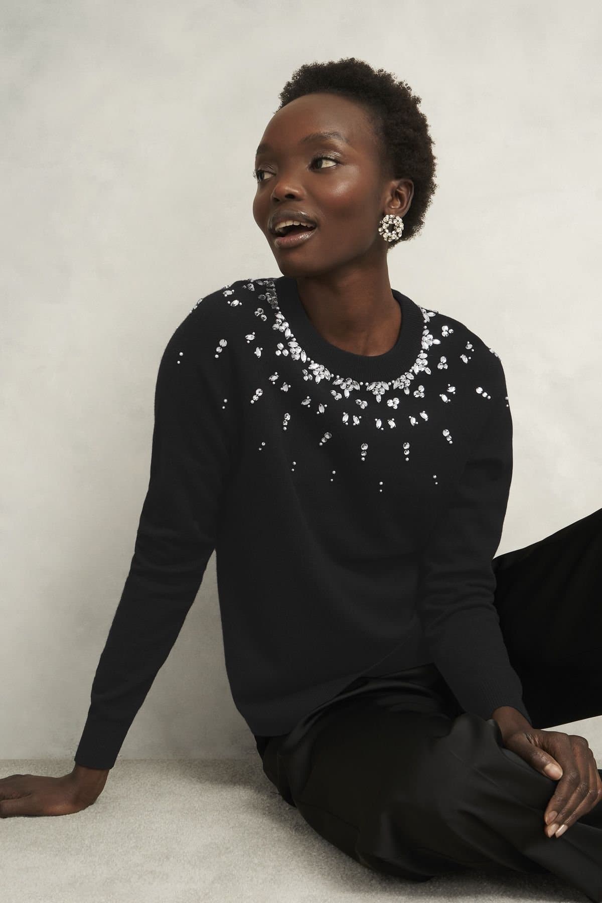 Hobbs London Hobbs London Black Gem Jumper in Wool Blend