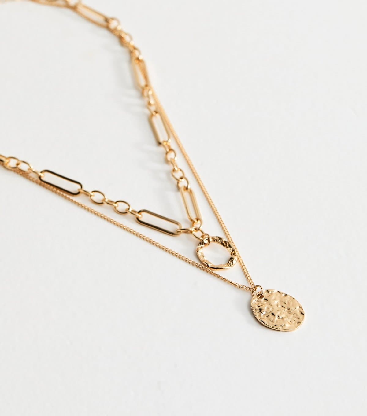 New Look New Look Gold Tone 2 Layer Textured Coin Pendant Necklace