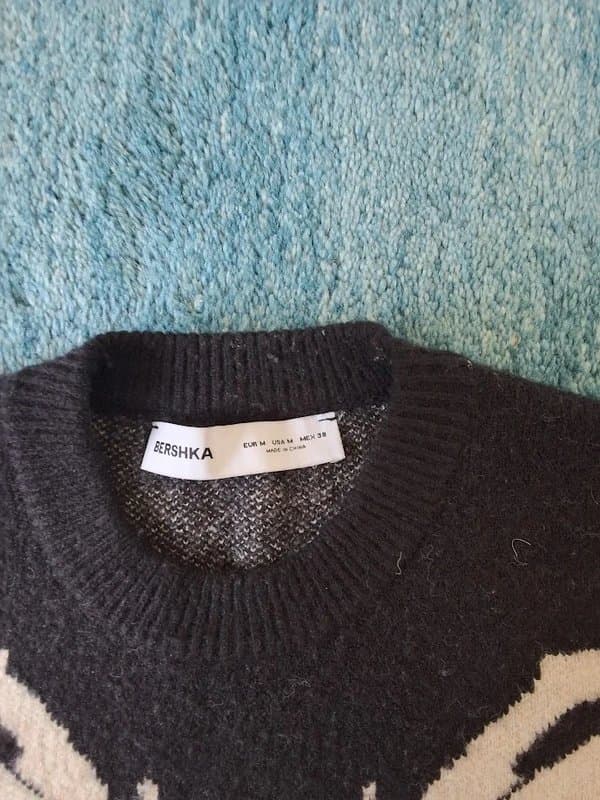 Bershka Black Graphic Knitted Sweater