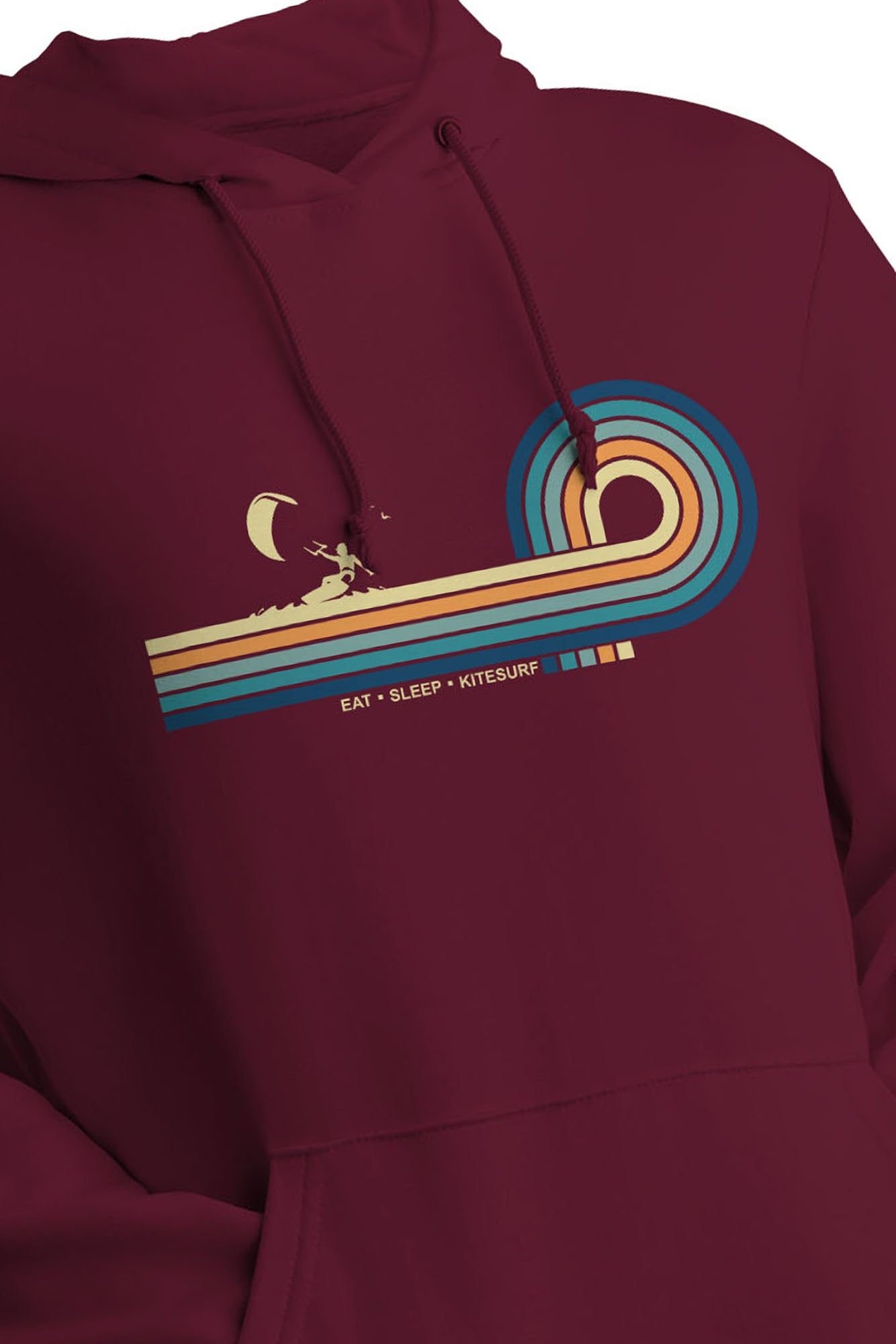 Bad Zebedee Bad Zebedee Men's Retro Lines Kitesurf Hoodie in Burgundy - 2