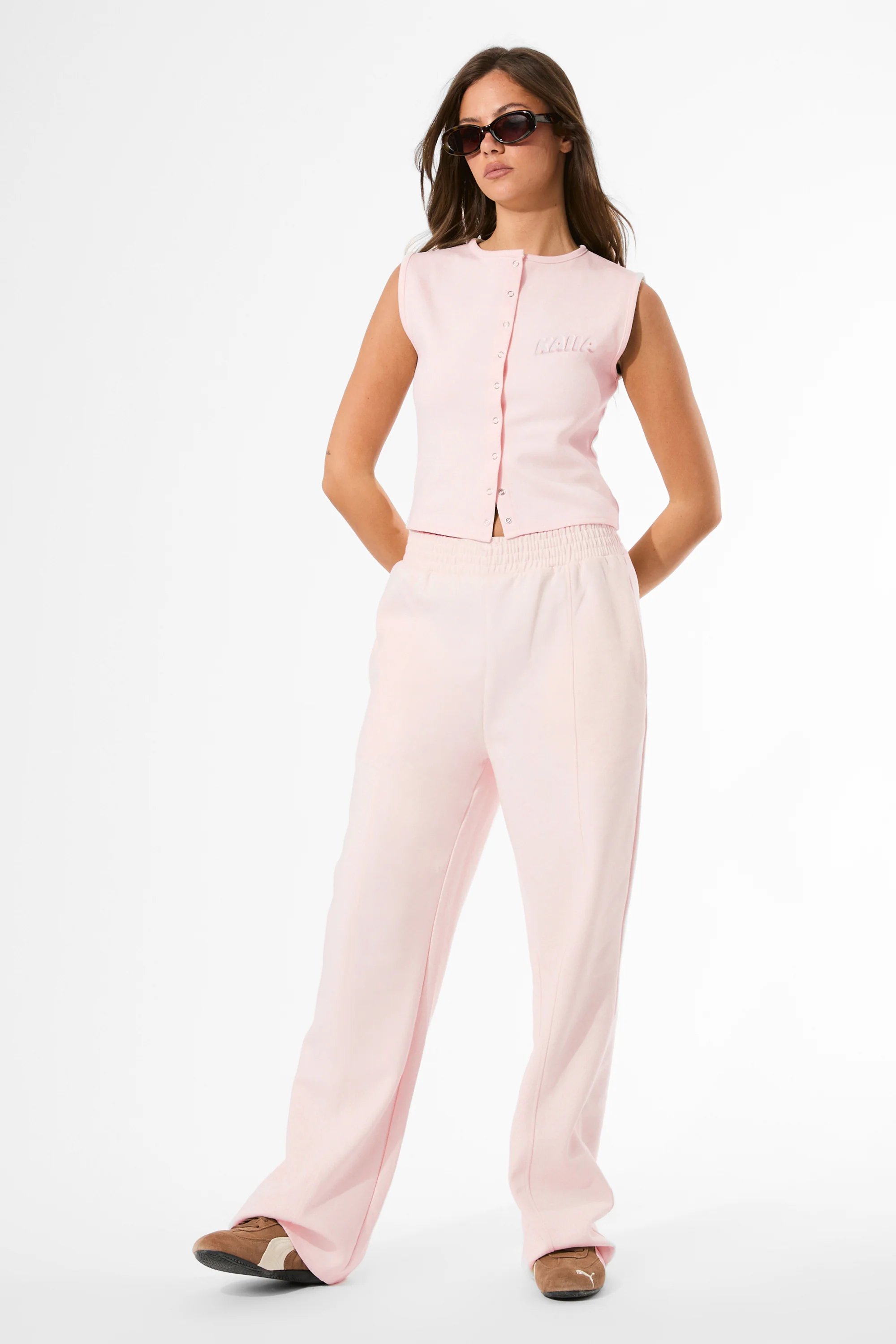 Kaiia Kaiia Embossed Bubble Logo Button Waistcoat Light Rose - 2