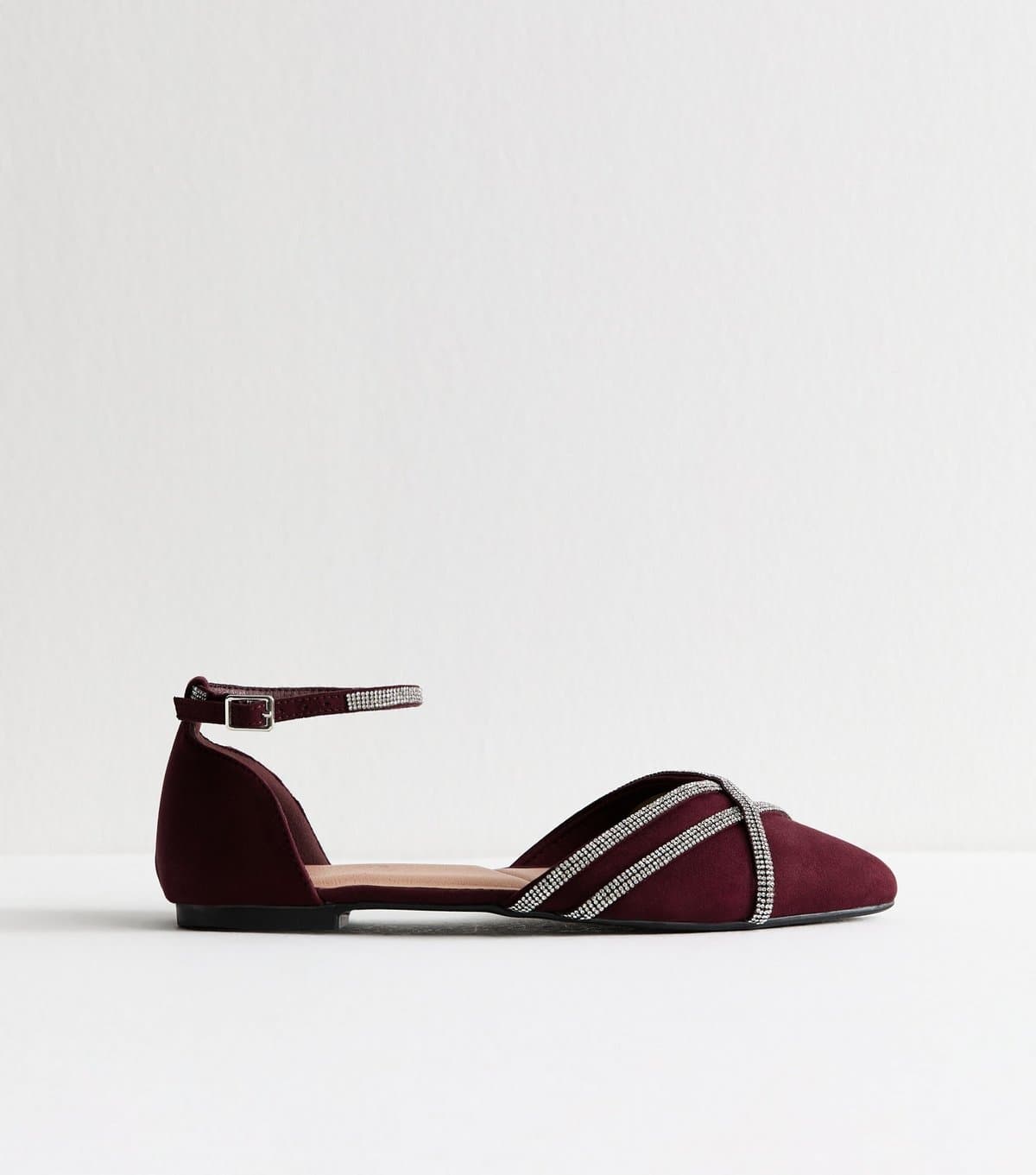 New Look New Look Burgundy Faux Suede Bling Ballerina Pumps