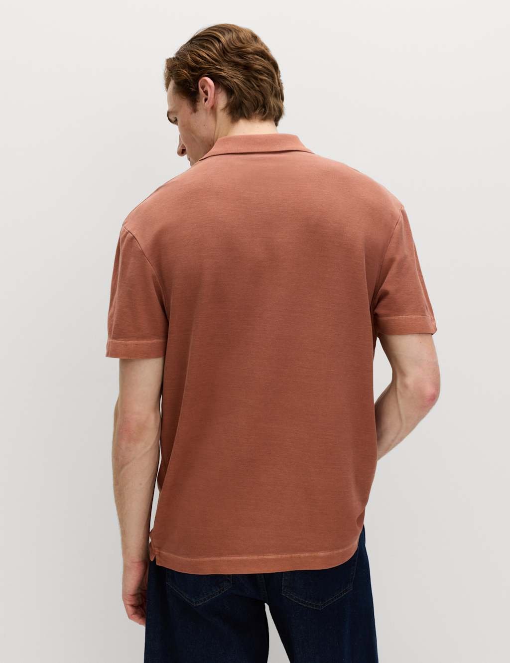 Marks & Spencer M&S Pure Cotton Garment Dyed Polo Shirt Rust - 3