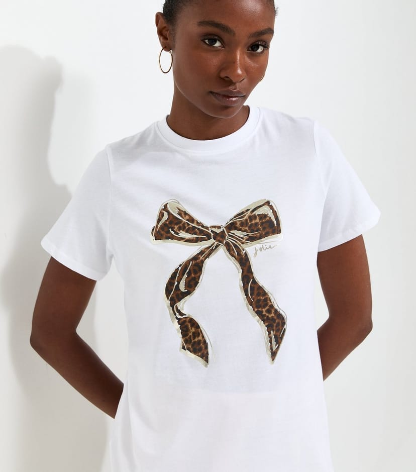 New Look Women's White Cotton Leopard Print Bow Relaxed T-Shirt New Look - 1