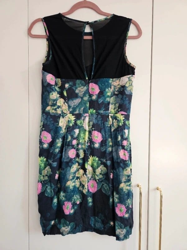 ASOS Black Floral Dress with Sheer Panel - Size 12