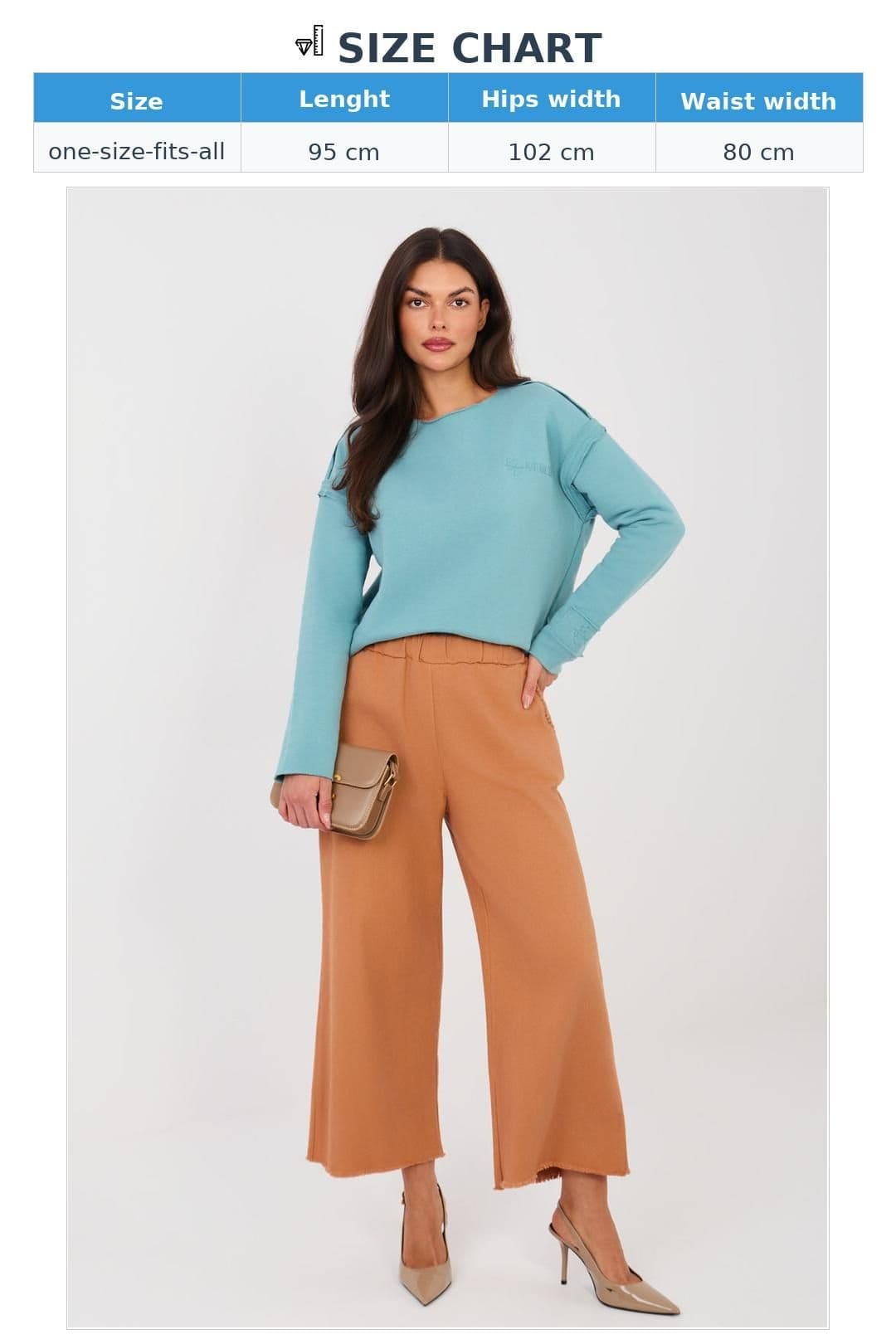 Love Lace Love Lace Women's High Waisted Cotton Elastane Wide Leg Pants in Orange - 4