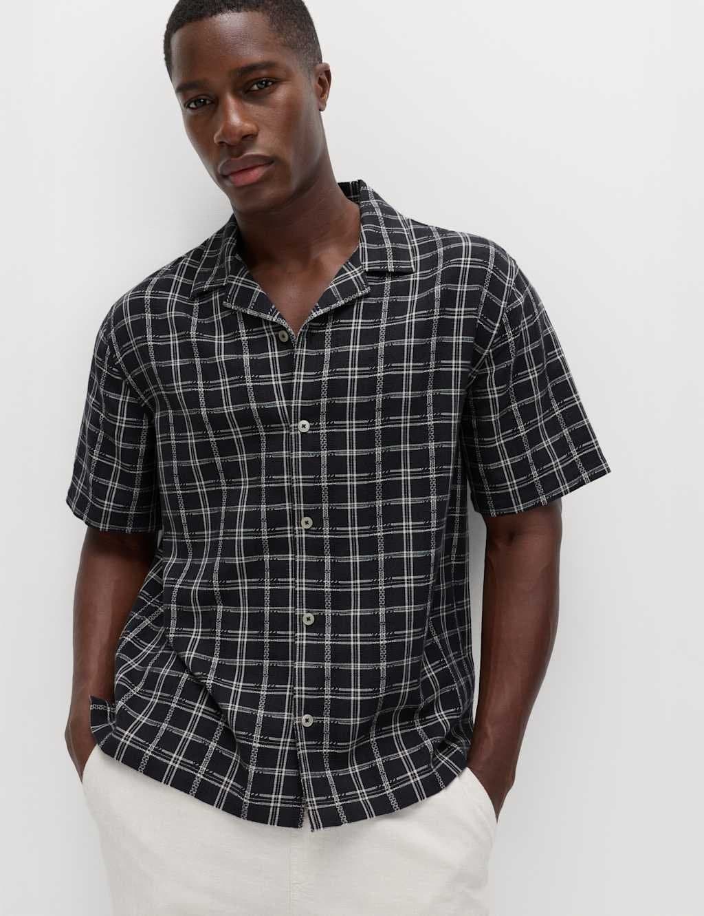 Marks & Spencer M&S Regular Fit Pure Cotton Short Sleeve Shirt Dark Pewter