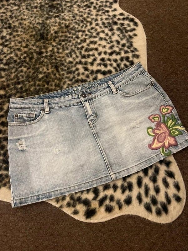 New Look vintage old label new look y2k embroidered denim mini skirt