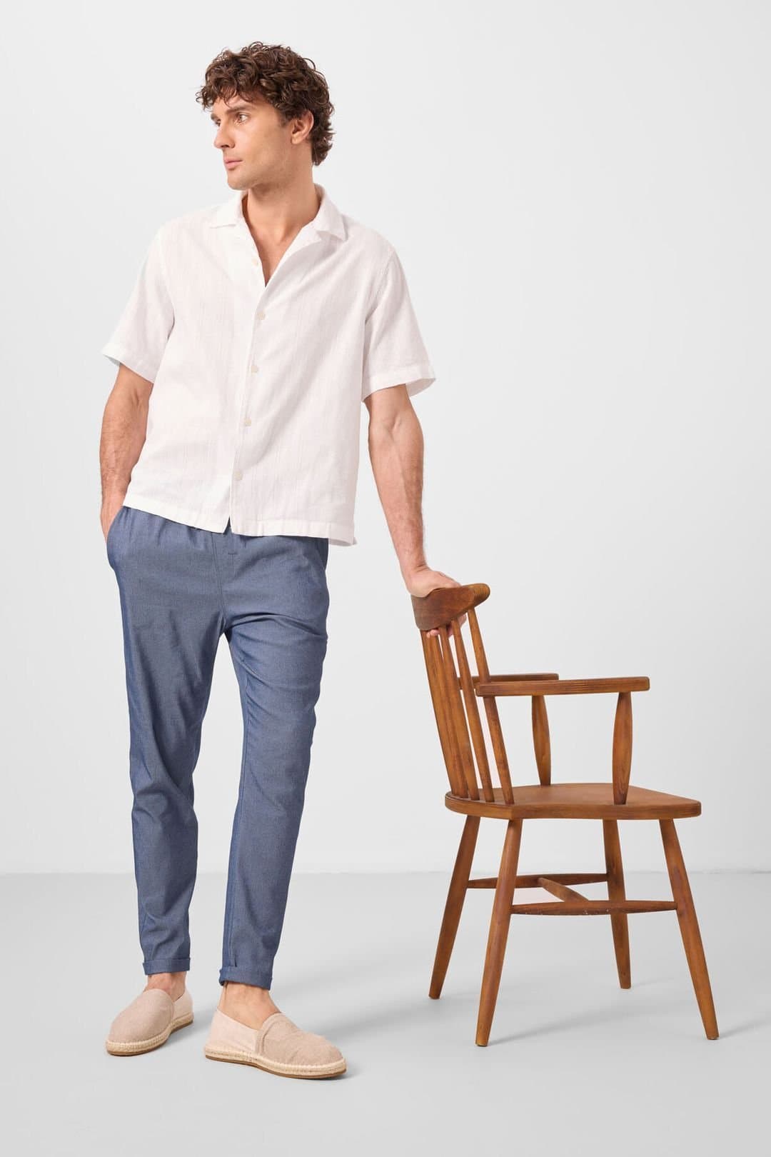 Tommy Life Tommy Life Men's Straight-leg Gabardine Chinos in Blue