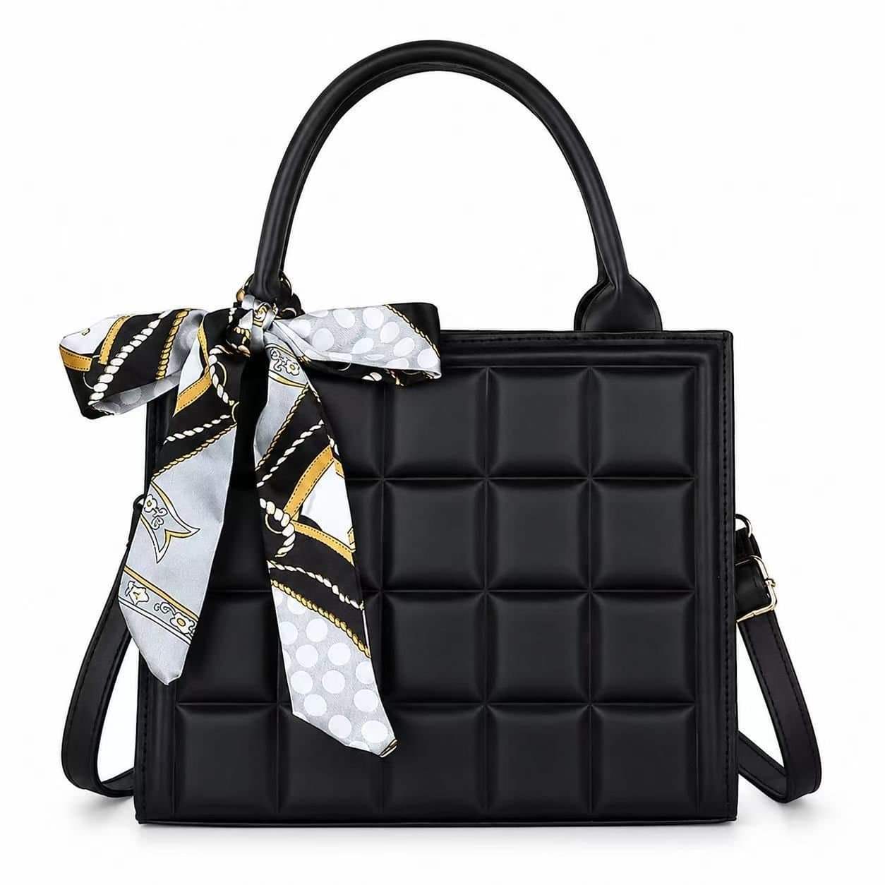 BluCore BluCore Women's Hand bag with Detachable Shoulder Strap & Decorative Scarf in Black