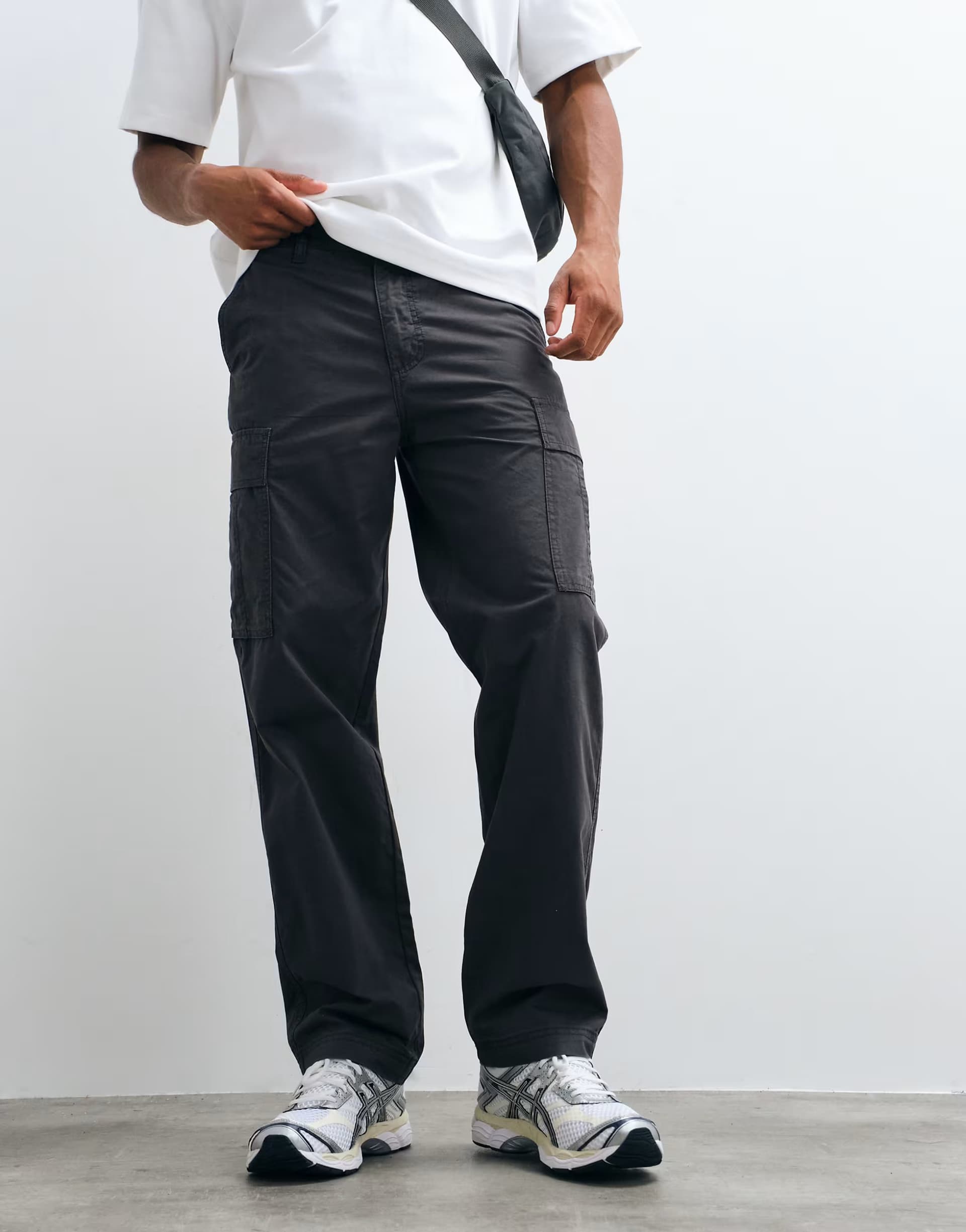 ASOS JJ Rebel straight cargo trousers in dark grey