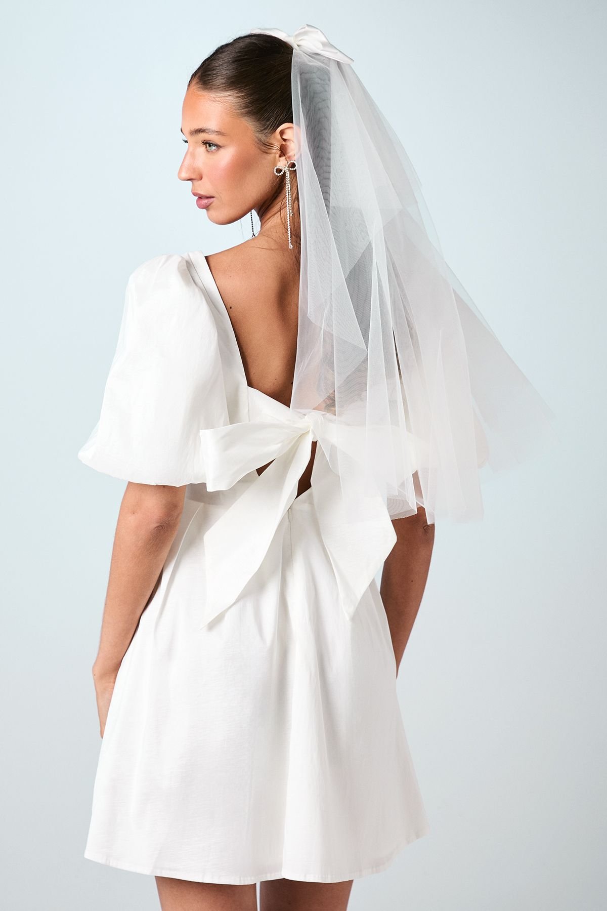 Coast Coast Women's Puff Sleeve Full Skirted Mini Dress With Tie Back in Ivory - 3