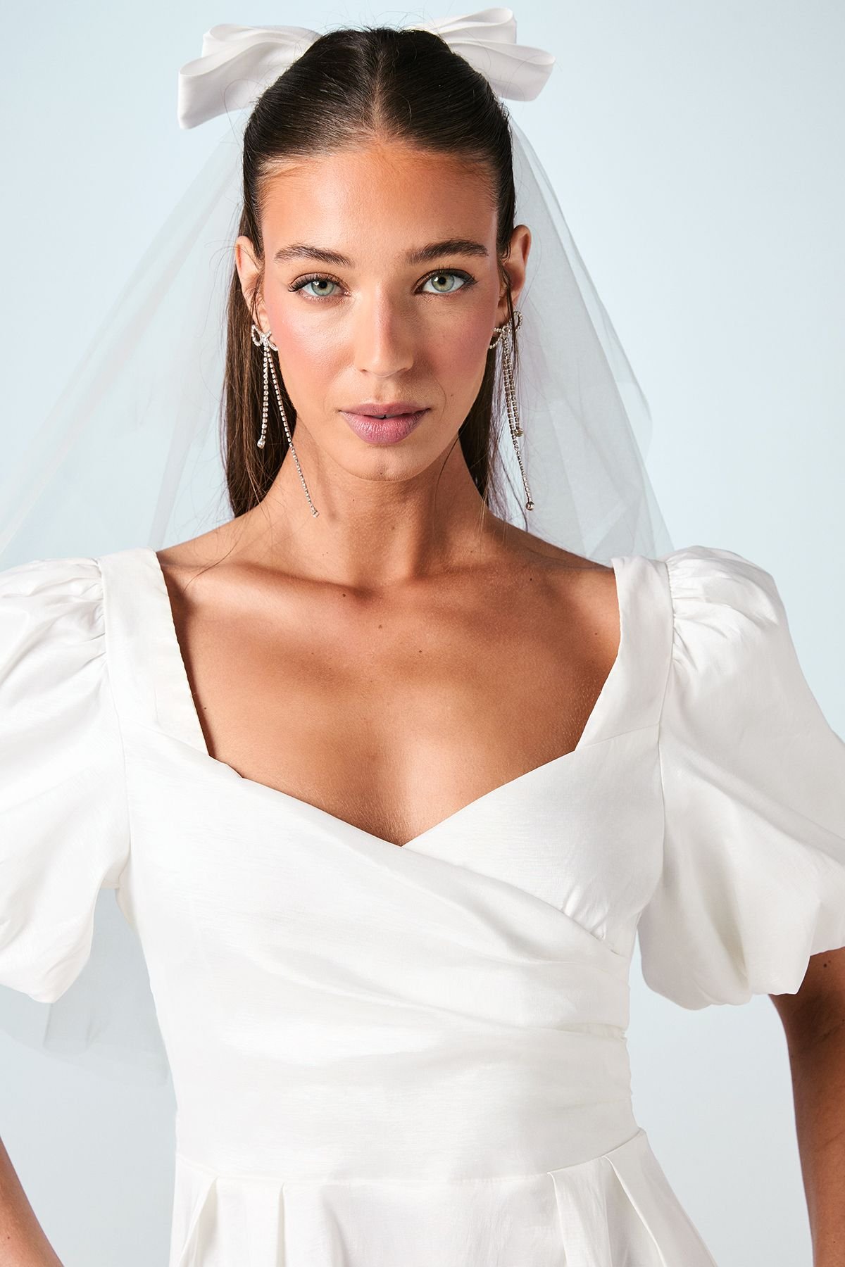 Coast Coast Women's Puff Sleeve Full Skirted Mini Dress With Tie Back in Ivory - 4