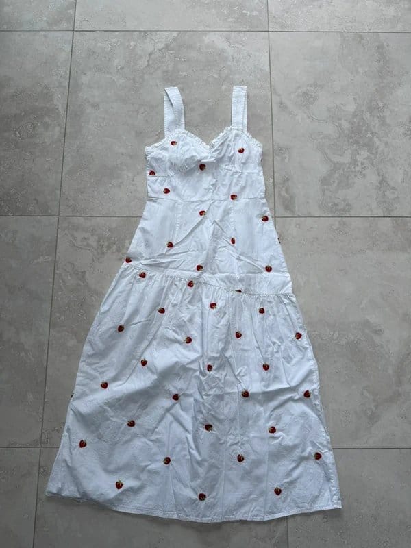 Never Fully Dressed Strawberry Embroidered Midi Dress