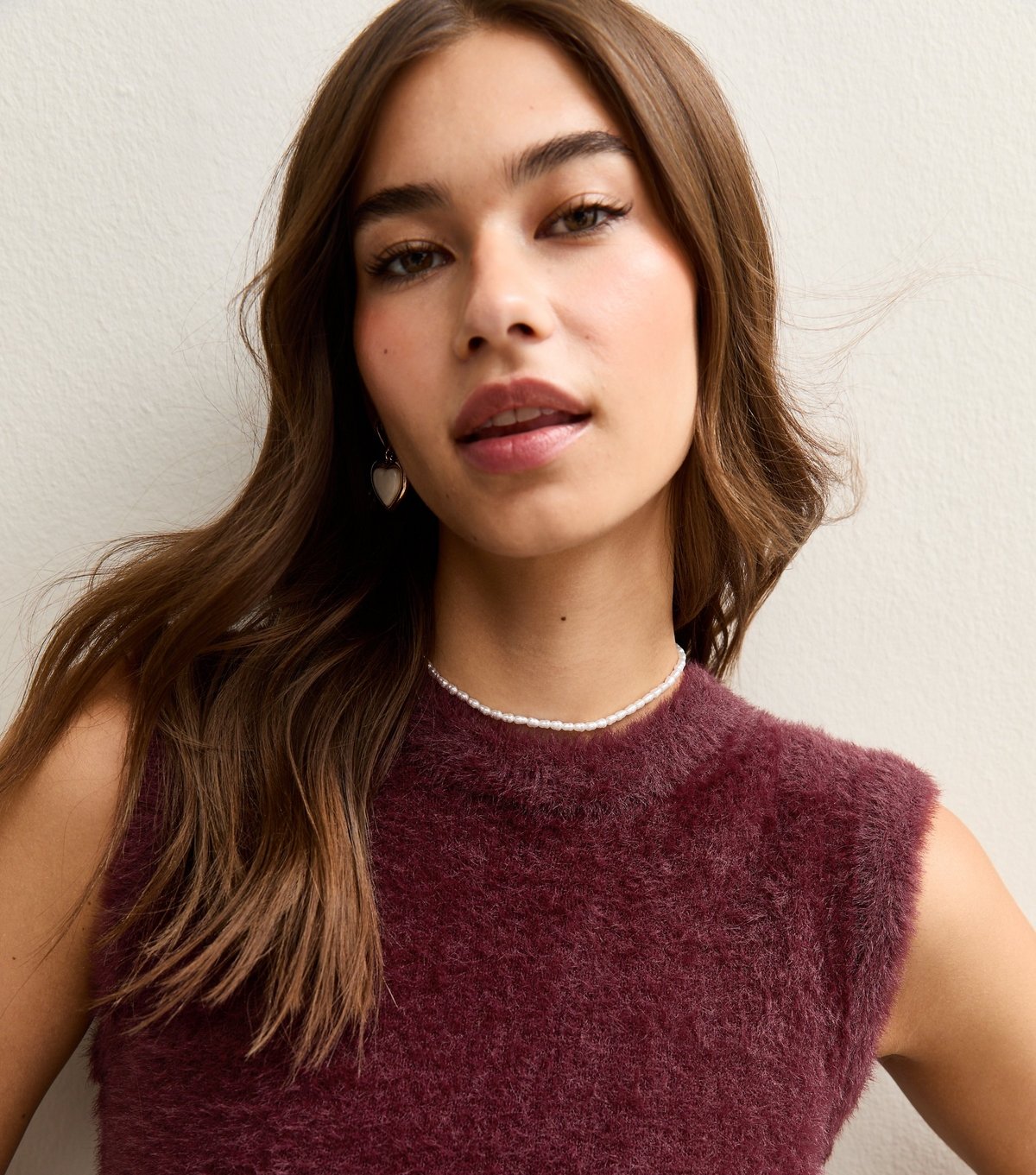 New Look Women's Burgundy Fluffy Knit Tank Top New Look - 2