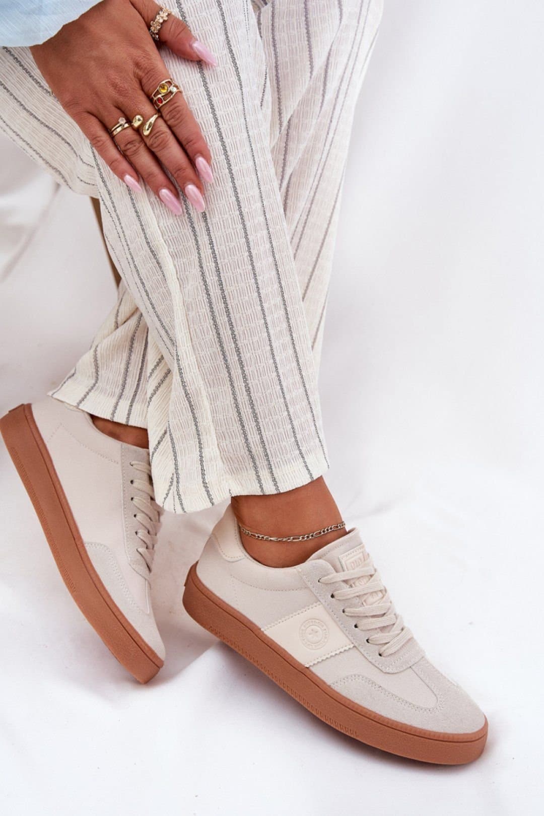 Love Lace Love Lace Women's Big Star Low Cut Fabric & Suede Sneakers for Daily Comfort in Beige