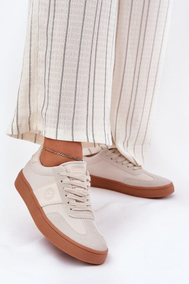 Love Lace Love Lace Women's Big Star Low Cut Fabric & Suede Sneakers for Daily Comfort in Beige - 3