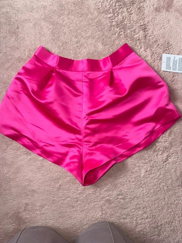 ASOS Hot pink high waisted satin shorts